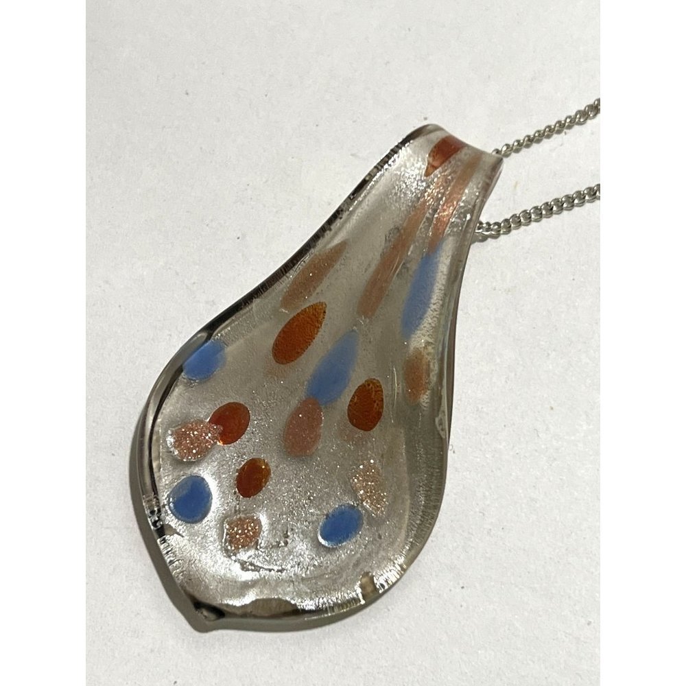 Silver Dot Dichroic Glass Pendant -- 18"